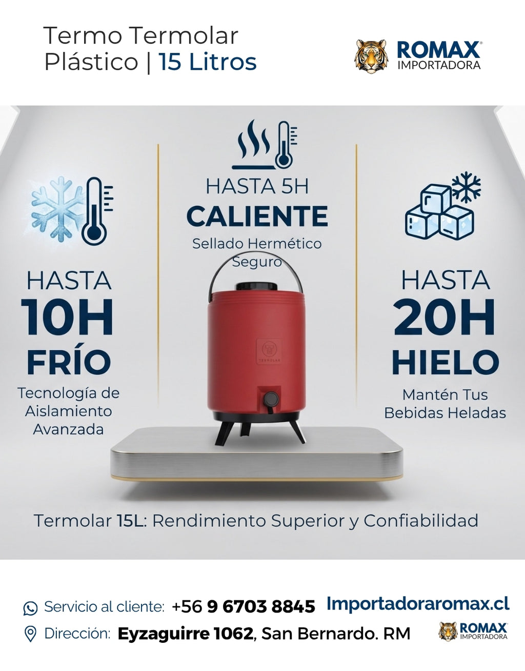 Termo Termolar 15L Aislamiento PU PP Frío 24h Calor 12h | Romax Chile