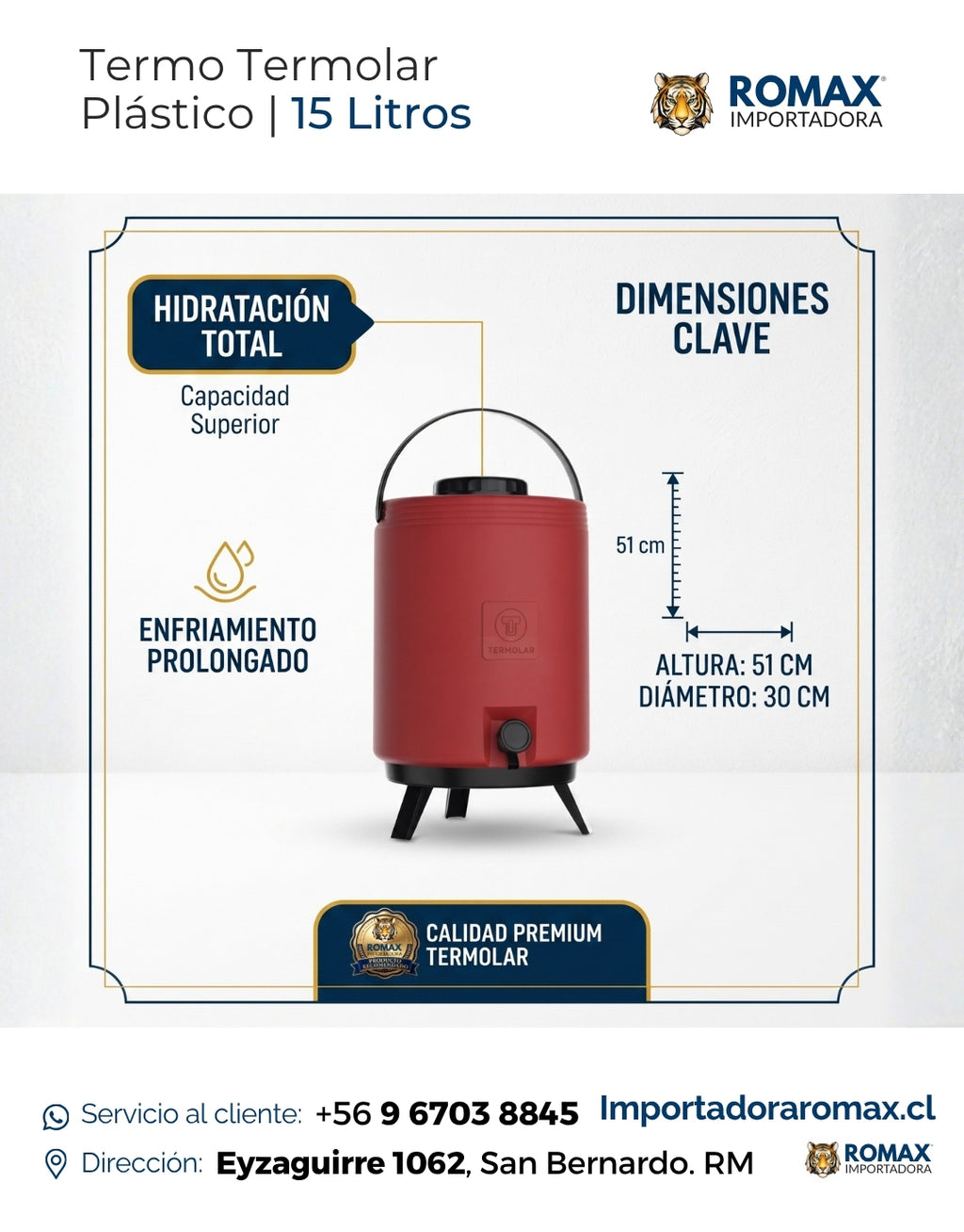 Termo Plástico 15L Grifo Antigoteo Control de Flujo Gastronomía | Romax Chile