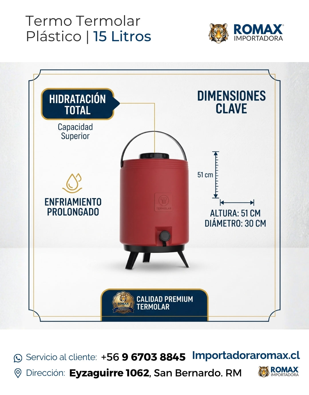 Termo Plástico 15L Grifo Antigoteo Control de Flujo Gastronomía | Romax Chile