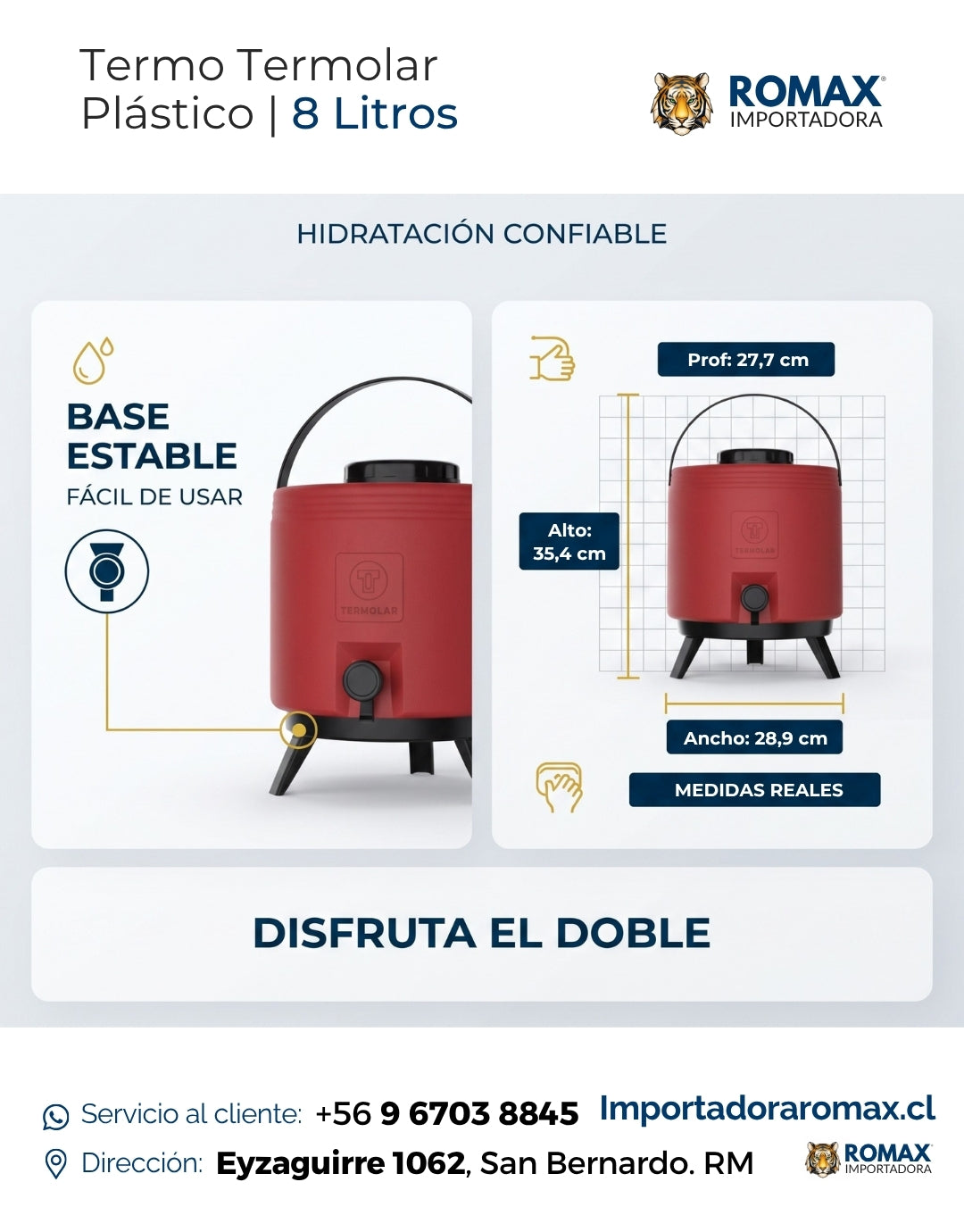 Termo Termolar 8 Litros Pies Retráctiles Estables Sirve Sin Levantar | Romax Chile