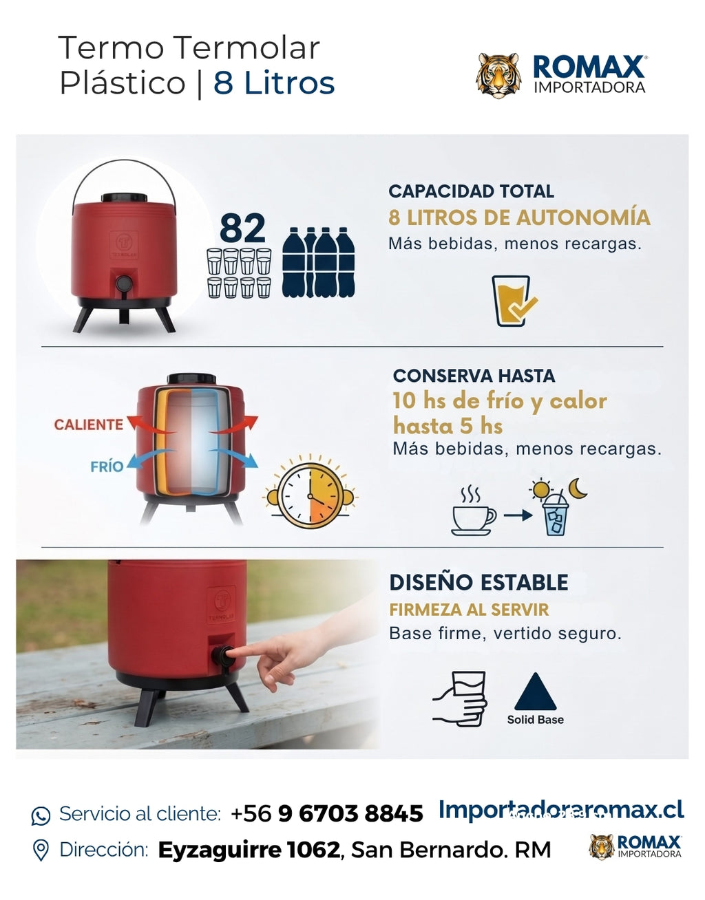 Termo Plástico 8L Control de Caudal Antigoteo Reuniones y Eventos | Romax Chile
