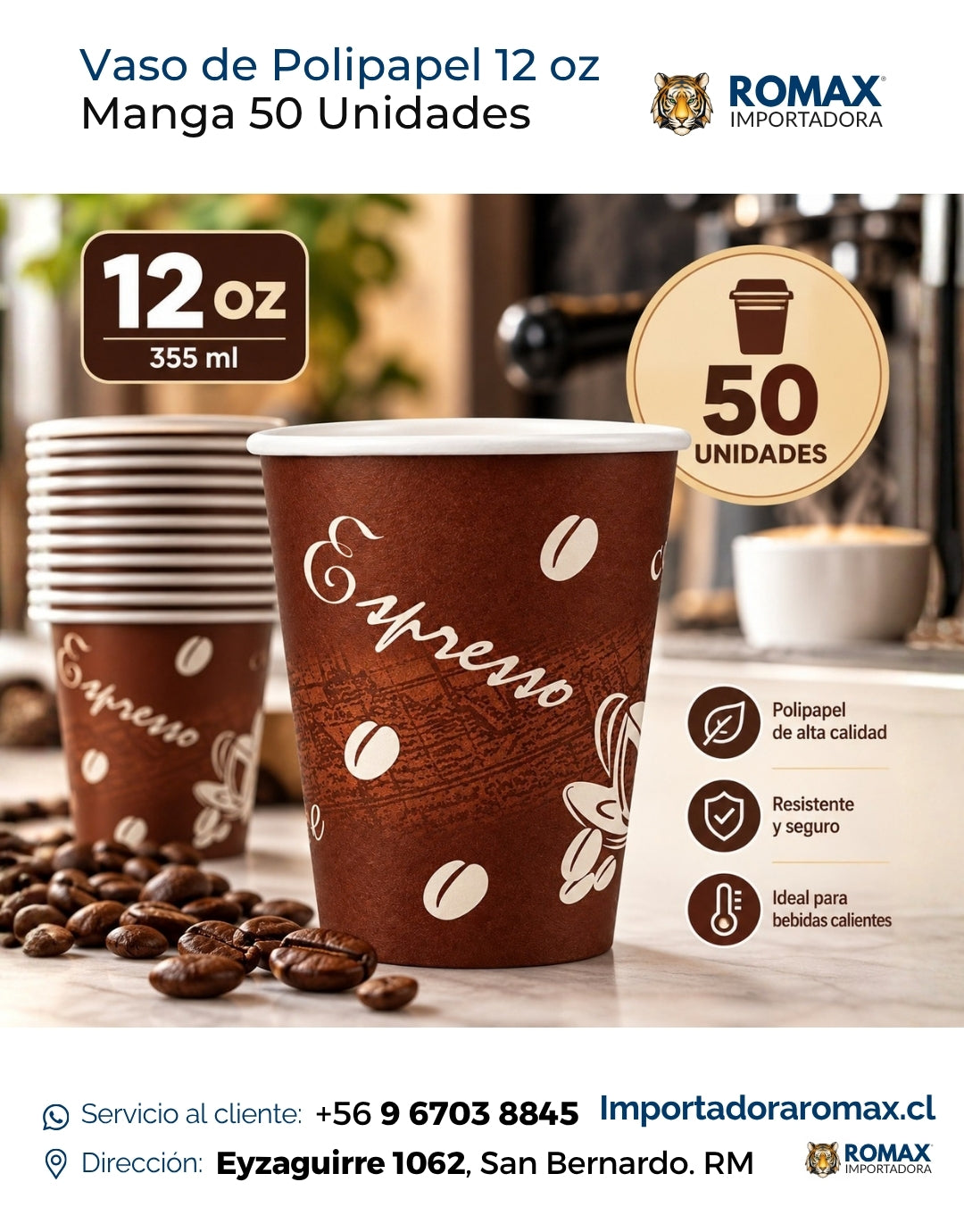 Vaso de Polipapel Diseño Café 12 oz | Manga 50 Unidades