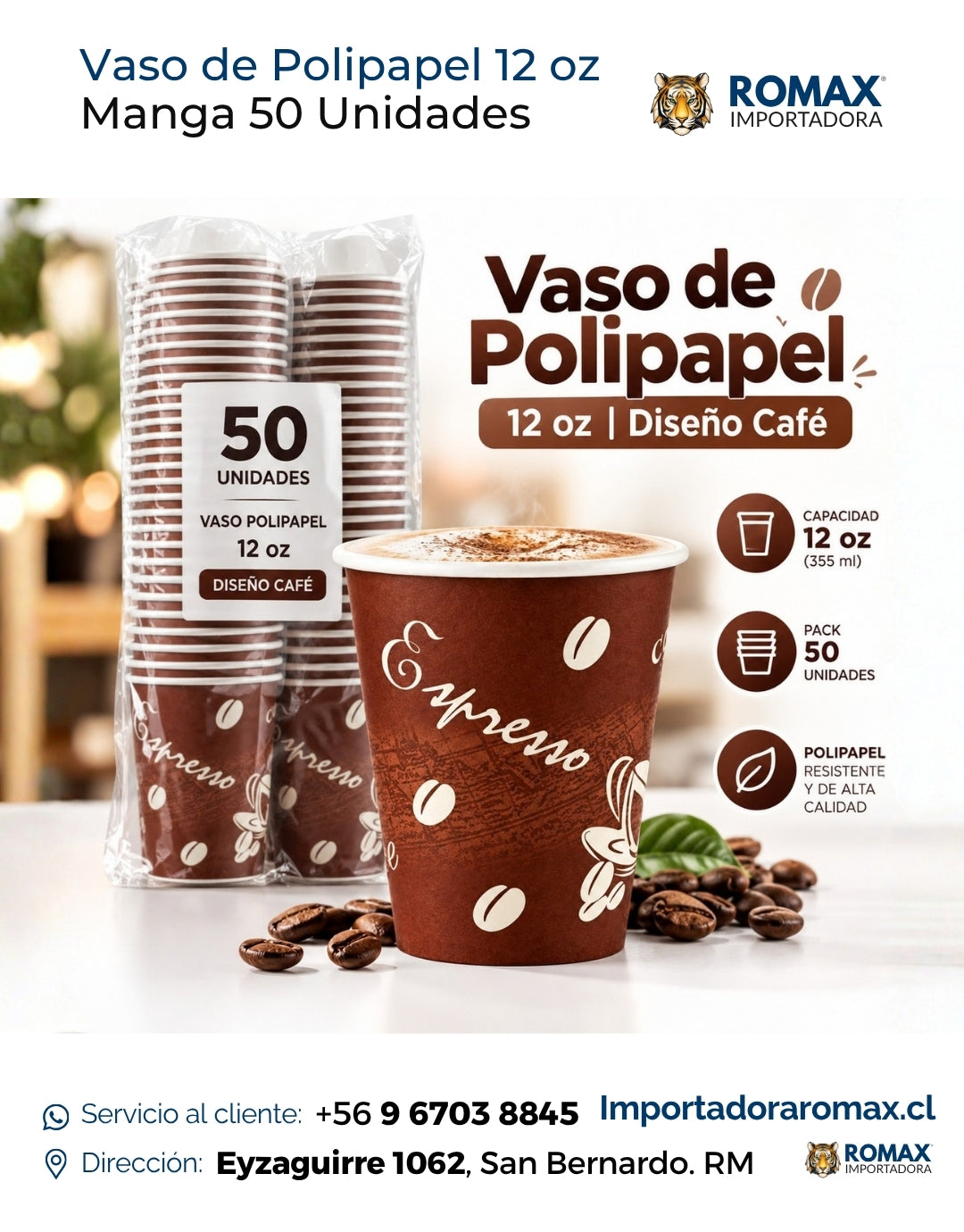 Vaso de Polipapel Diseño Café 12 oz | Manga 50 Unidades