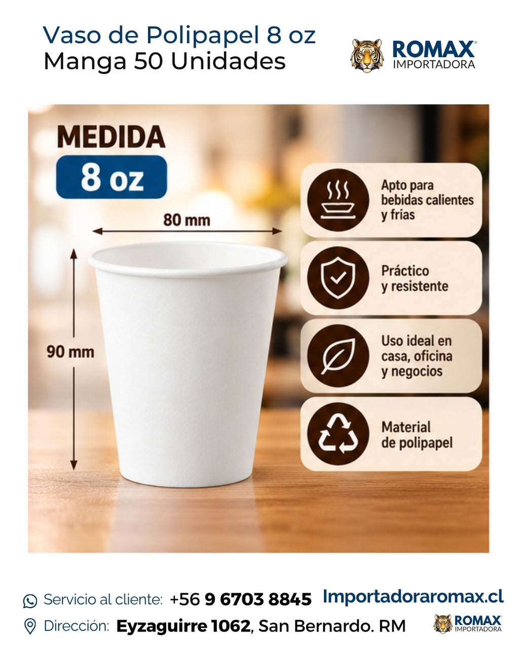 Vaso de Polipapel 8 oz Blanco | Manga 50 Unidades