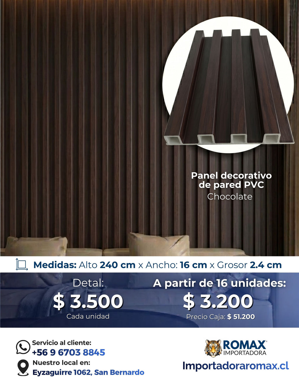 Panel decorativo de pared PVC | Color Chocolate