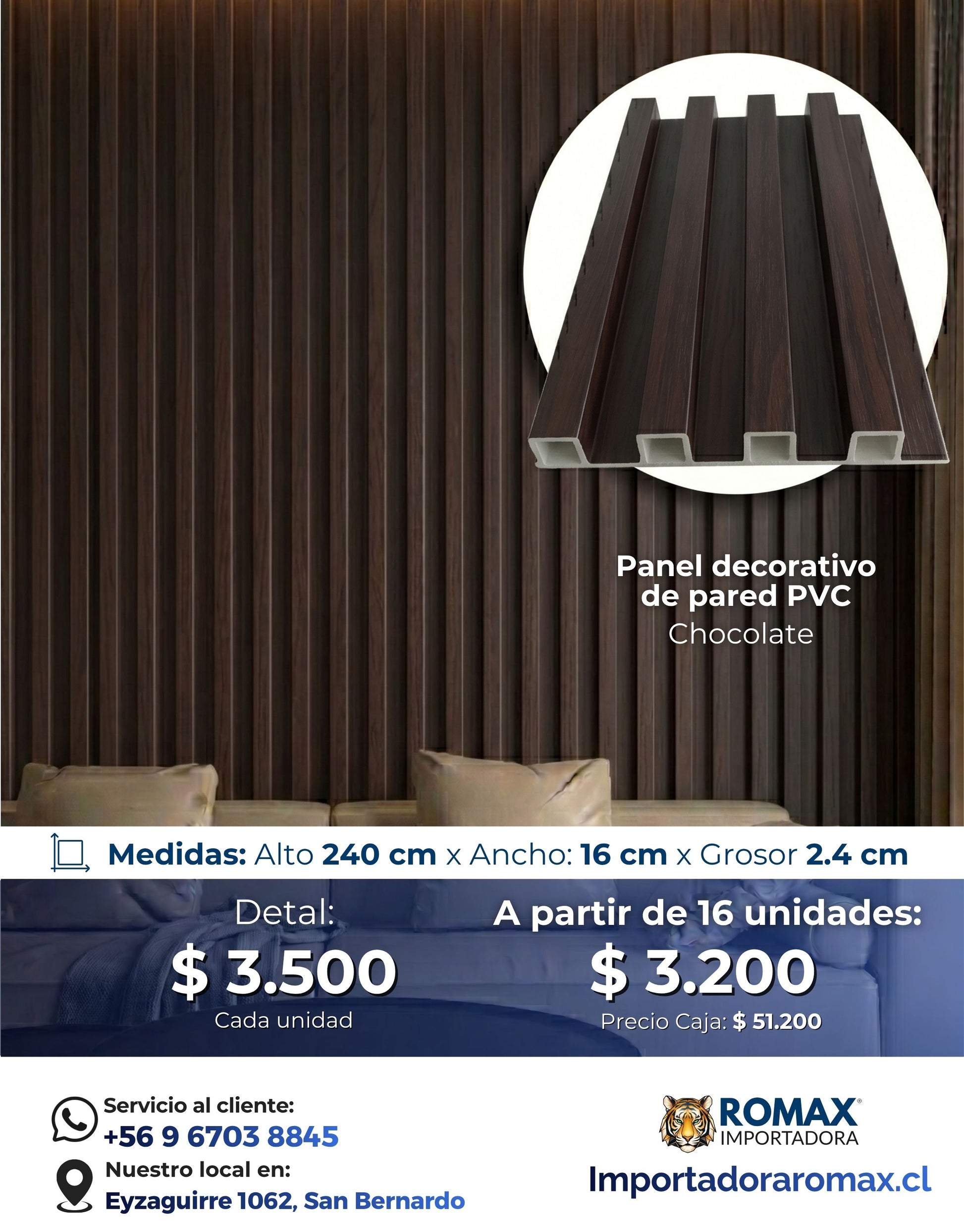 Panel decorativo de pared PVC | Color Chocolate