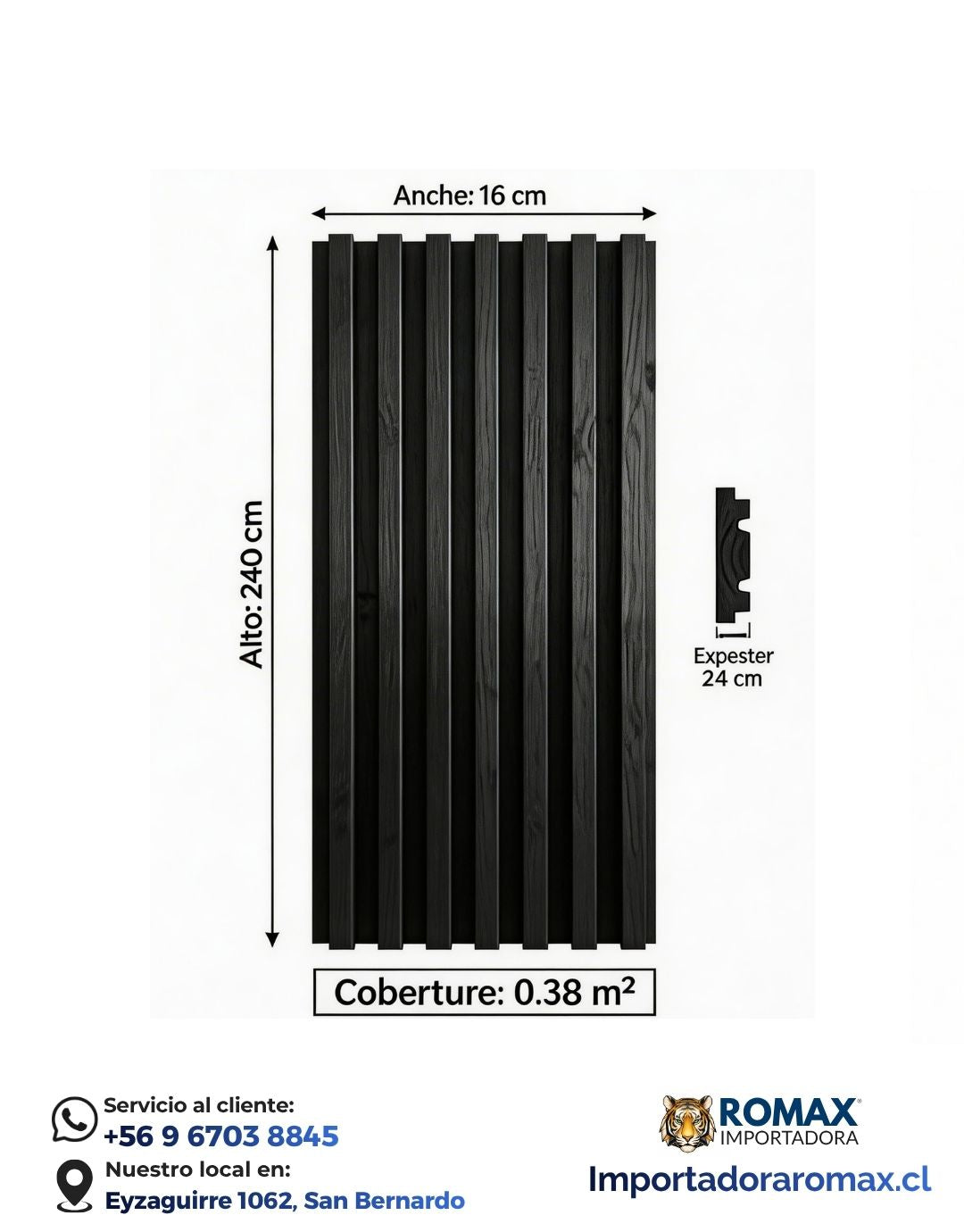 Wall Panel Negro 16 x 240 cm - vista del producto | Importadora ROMAX