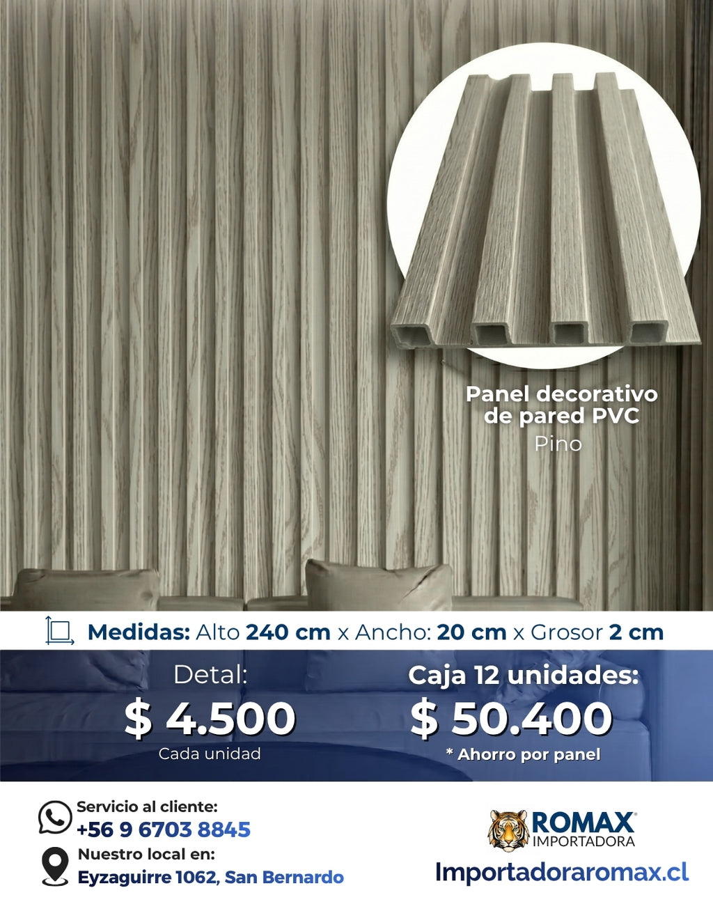 Panel Decorativo PVC Pino | Revestimiento Muro Interior 240×20 cm | Sin Obra
