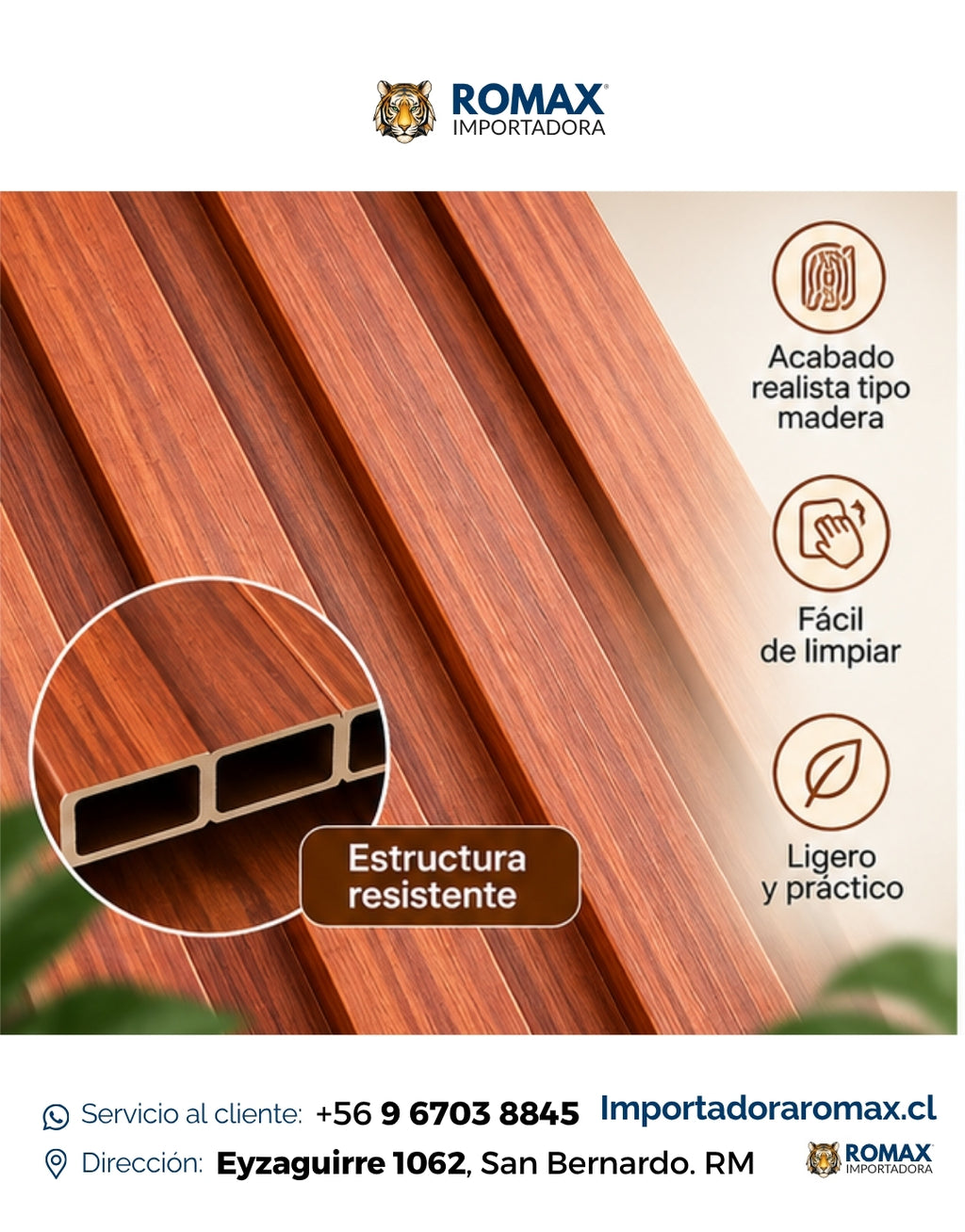 Wall Panel Castaño 16 x 240 cm - textura y acabado | Importadora ROMAX