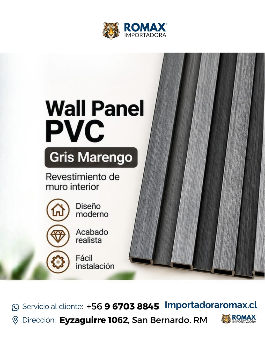 Wall Panel PVC Gris 16 x 240 cm - vista adicional | Importadora ROMAX