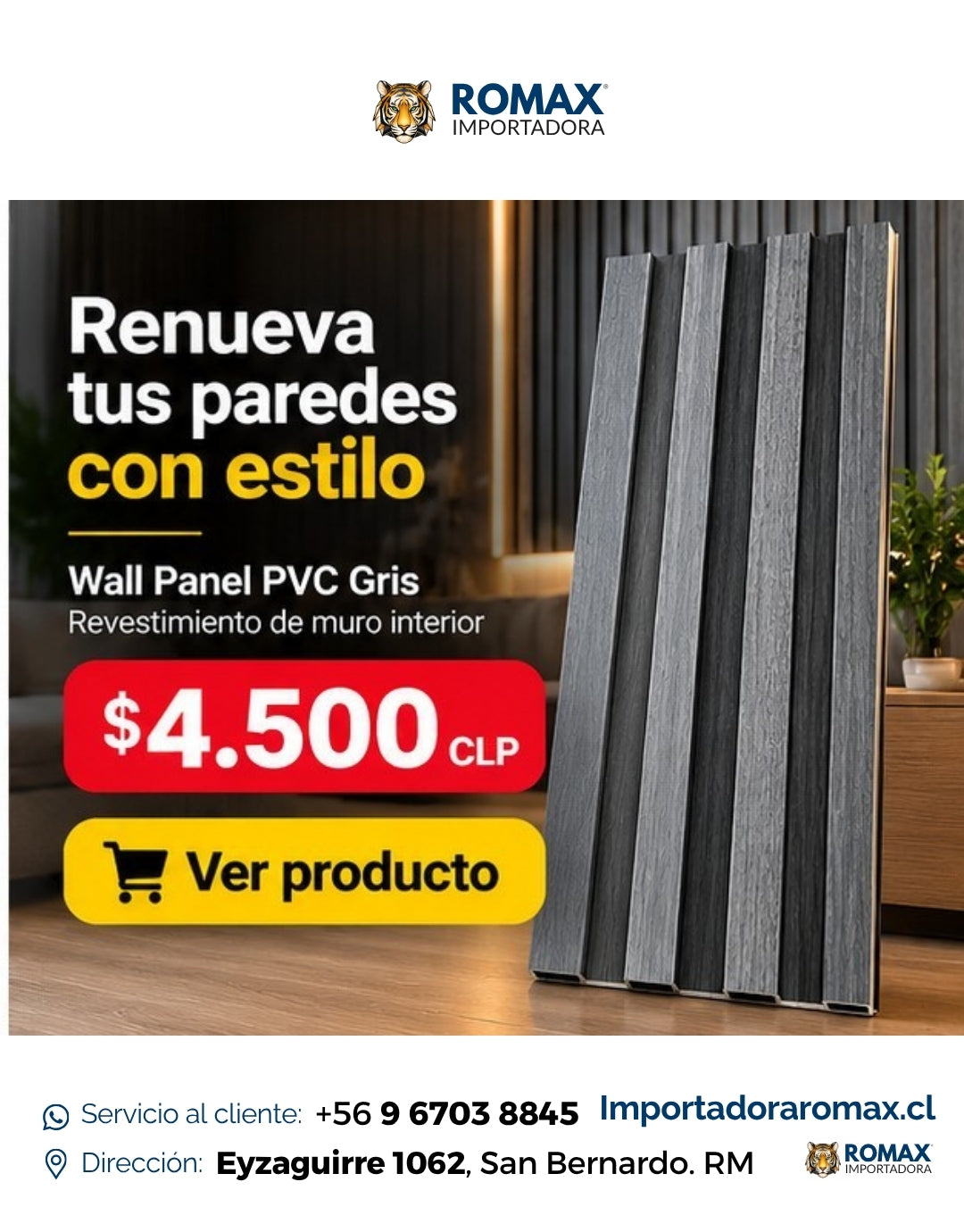 Wall Panel PVC Gris 16 x 240 cm - aplicación interior | Importadora ROMAX