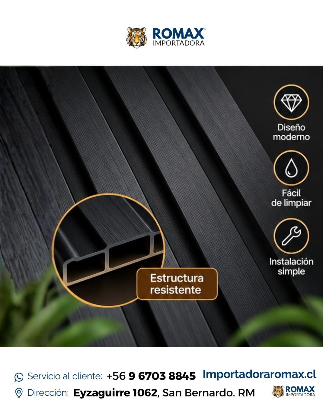 Wall Panel Negro 16 x 240 cm - textura y acabado | Importadora ROMAX