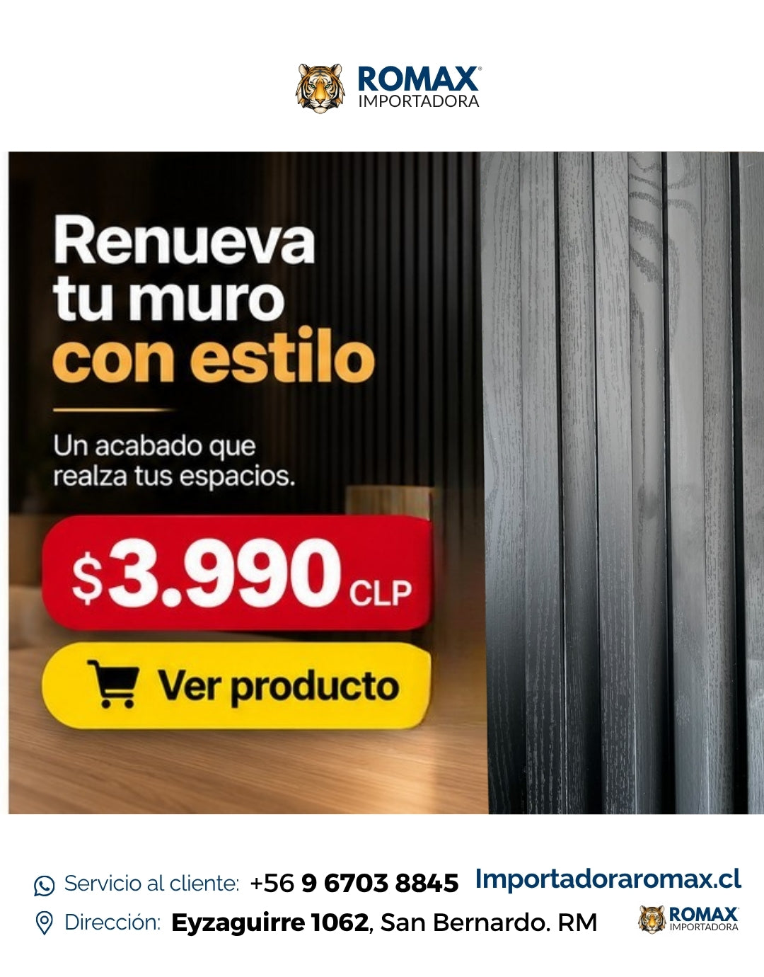 Wall Panel Negro 16 x 240 cm - aplicación interior | Importadora ROMAX