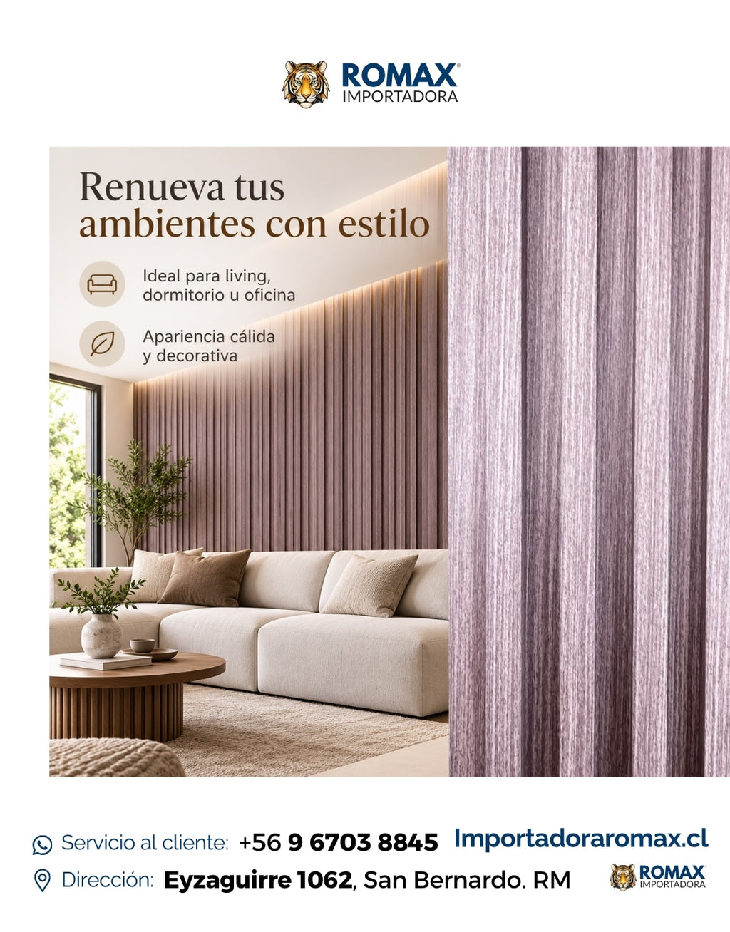 Wall Panel Nogal Tabaco 16 x 240 cm - aplicación interior | Importadora ROMAX