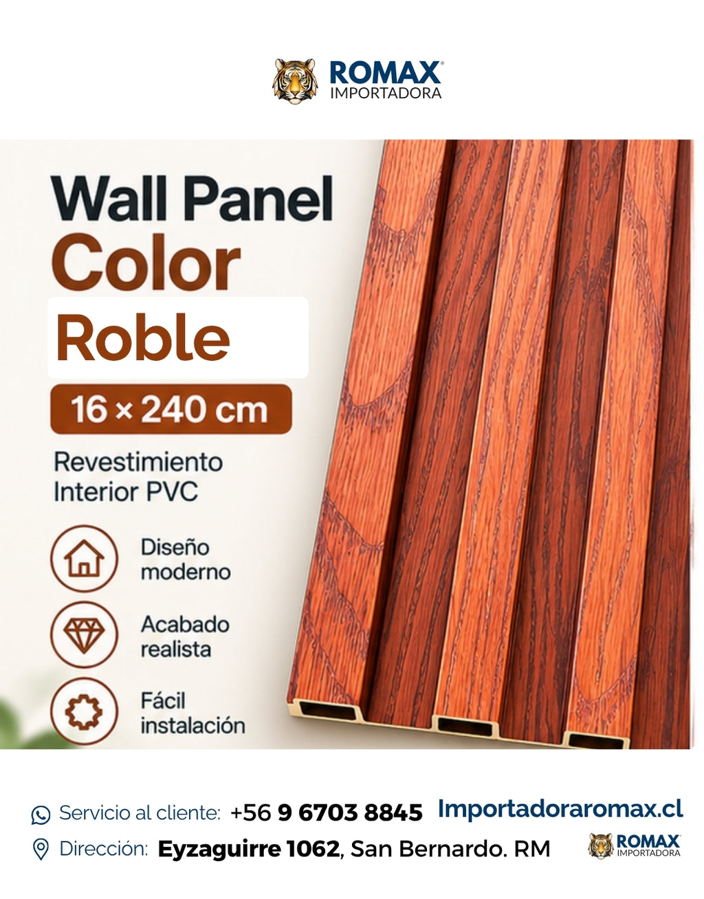 Wall Panel Color Roble 16 × 240 cm | Revestimiento Interior