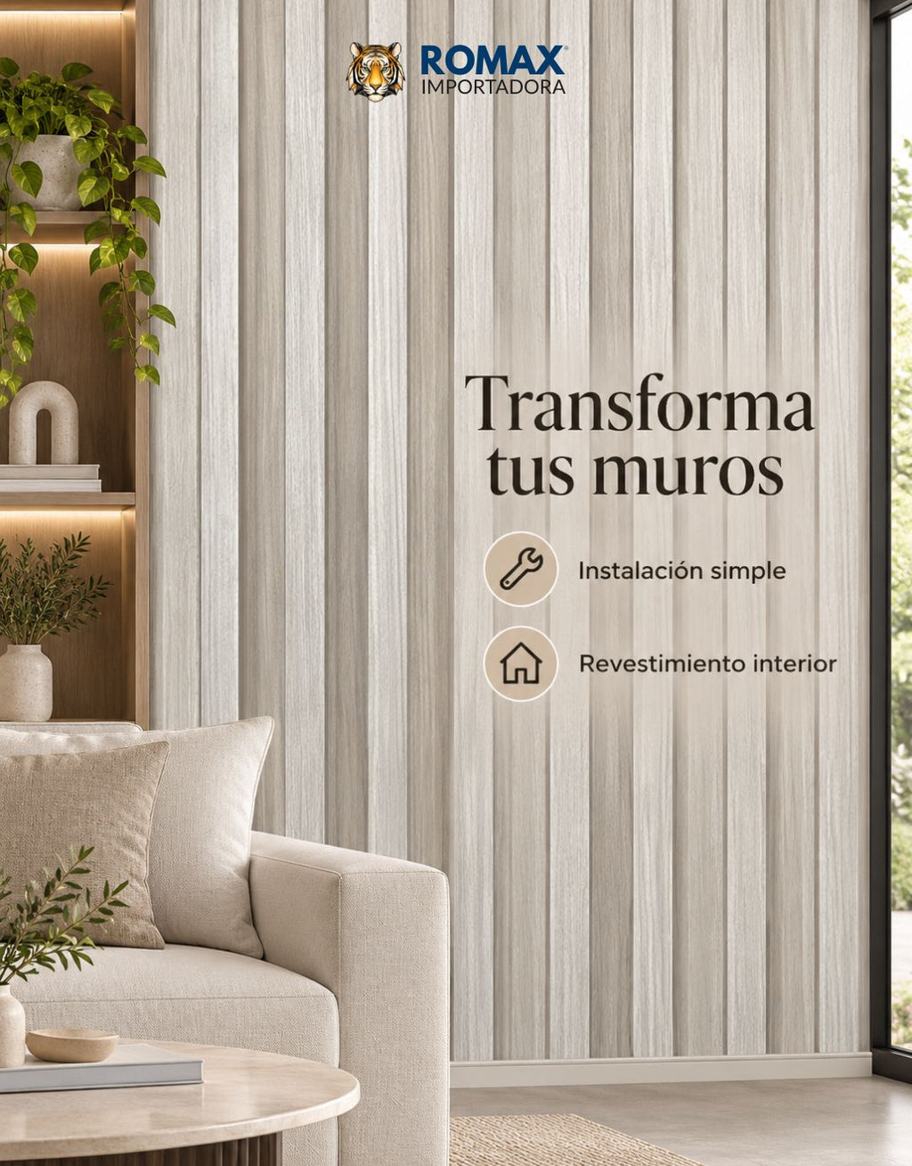 Panel Decorativo de Pared WPC 16×240 cm | Color Arena | Romax Chile