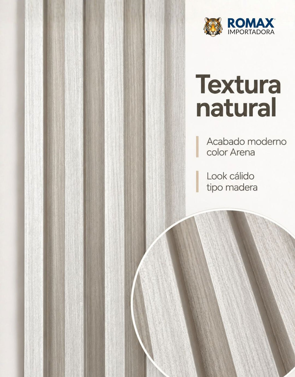 Panel Decorativo de Pared WPC 16×240 cm | Color Arena | Romax Chile