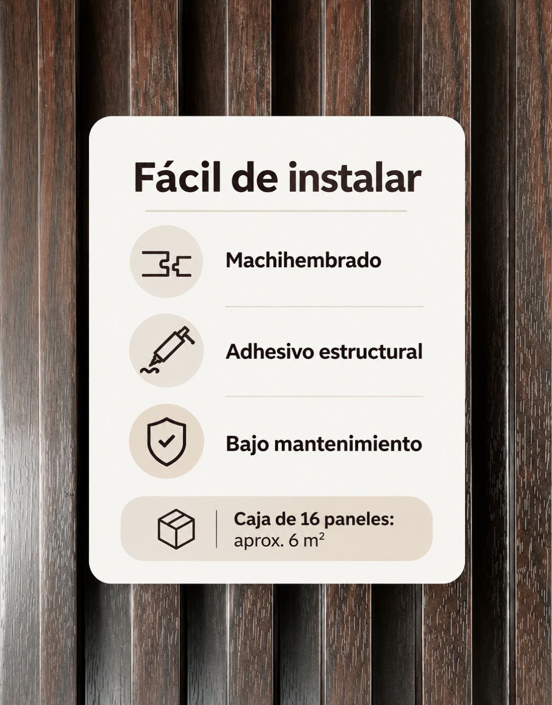 Panel decorativo oscuro con gráfica sobre su instalación.
