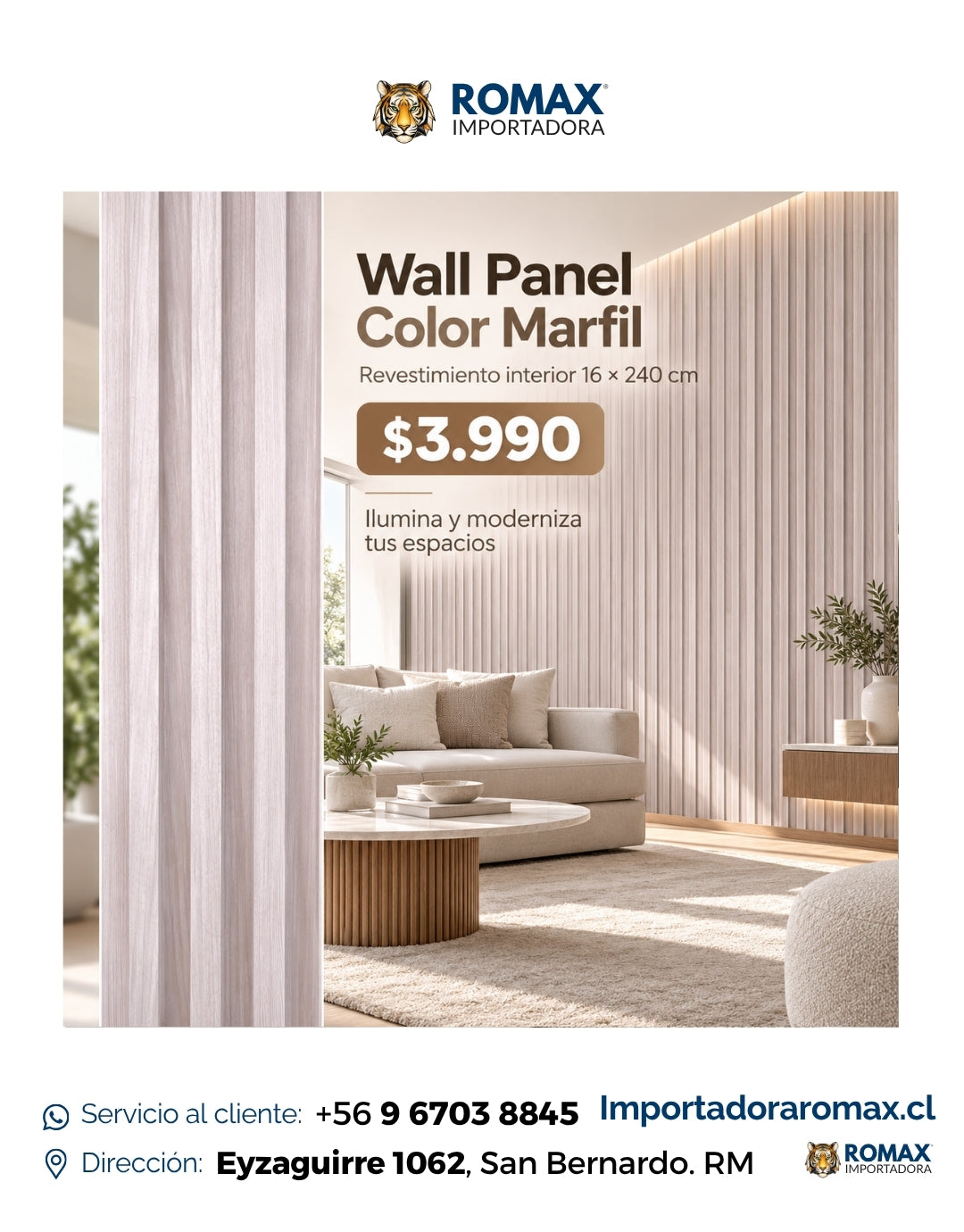 Wall Panel Color Marfil 16 x 240 cm - textura y acabado | Importadora ROMAX