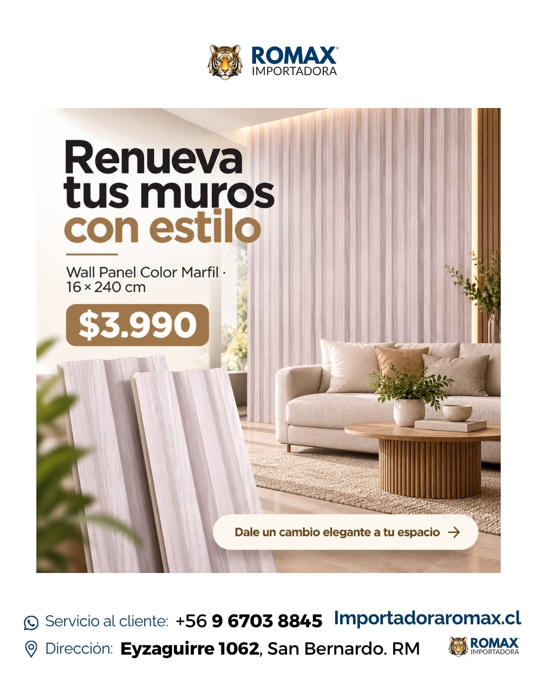 Wall Panel Color Marfil 16 x 240 cm - detalle del revestimiento | Importadora ROMAX