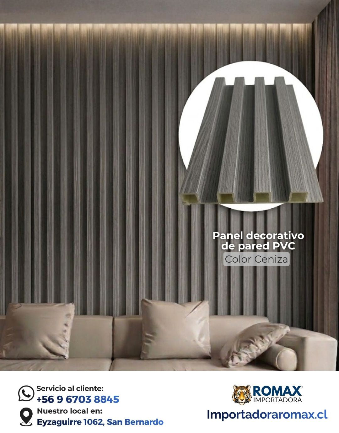 Panel decorativo de pared PVC | Color Ceniza