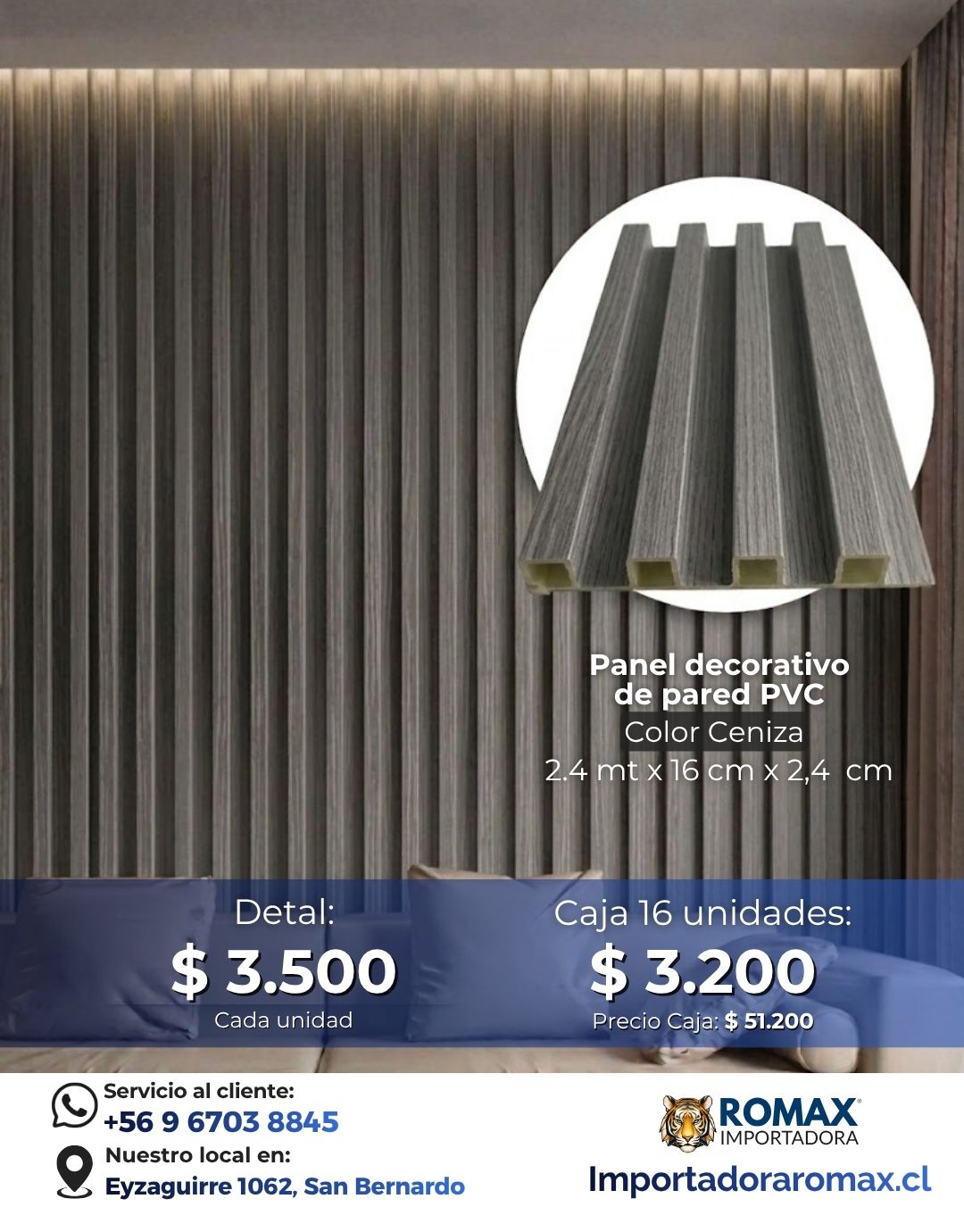 Panel decorativo de pared PVC | Color Ceniza