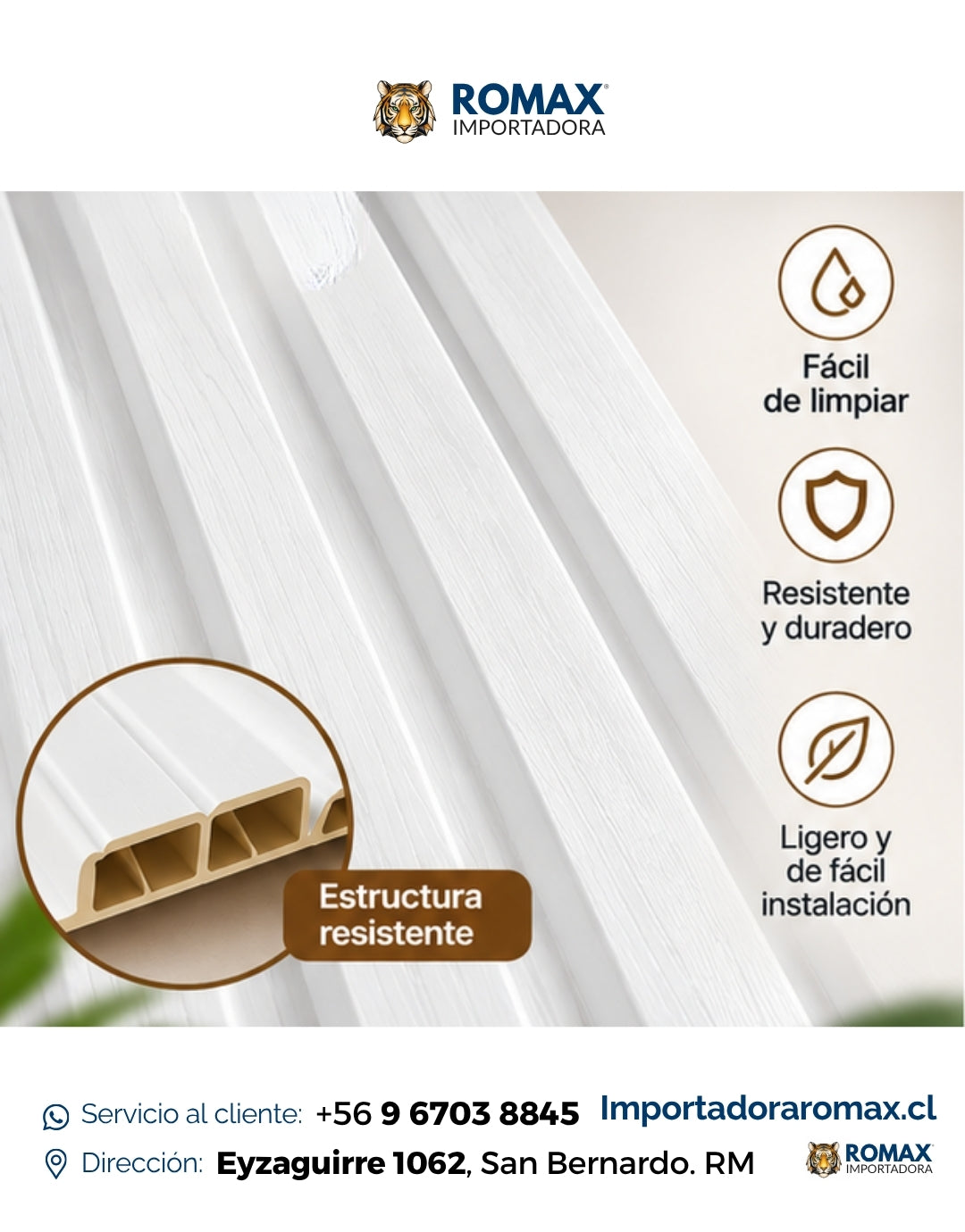 Wall Panel Blanco Satín 16 x 240 cm - textura y acabado | Importadora ROMAX