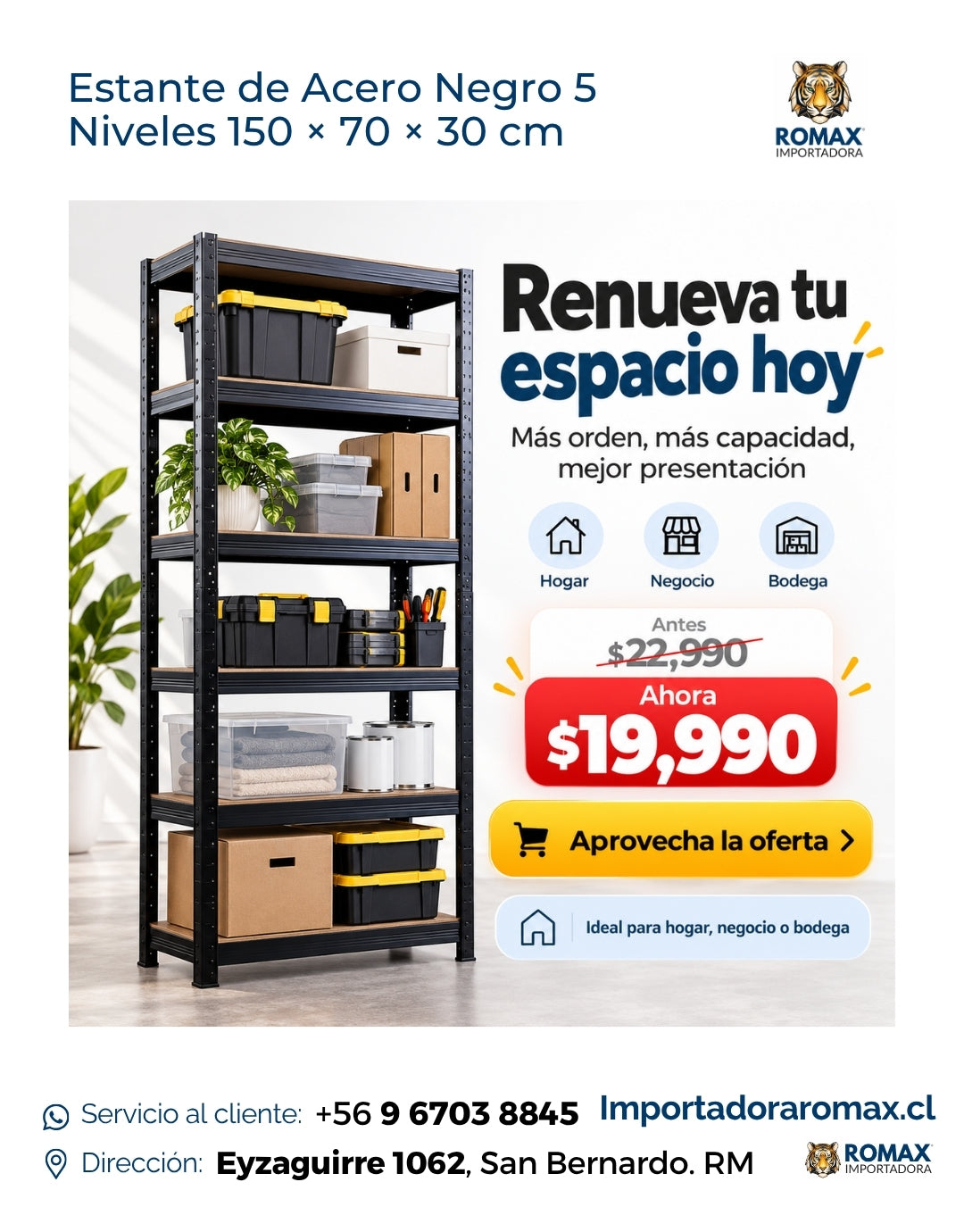 Estante de Acero Negro 5 Niveles 150 × 70 × 30 cm
